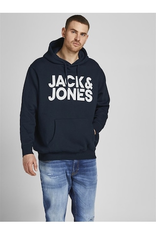 Jack & Jones Jack&Jones Kapüşonlu Büyük Beden Lacivert Erkek Sweatshirt 12163777 Lacivert