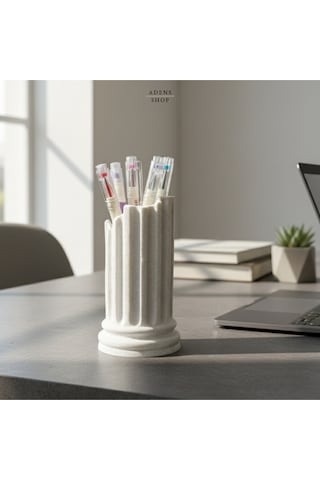 Yıkılmış Yunan Sütunu Kalemlik Beyaz