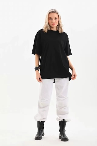 Ge Ticaret Unisex Bisiklet Yaka 20/1 Düz Oversize T-shirt - Siyah SIYAH