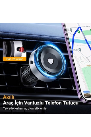 Vantuzlu Klima Havalandırmaya Takılan Magsafe Iq Şarjlı Telefon Tutucu Siyah Renkli