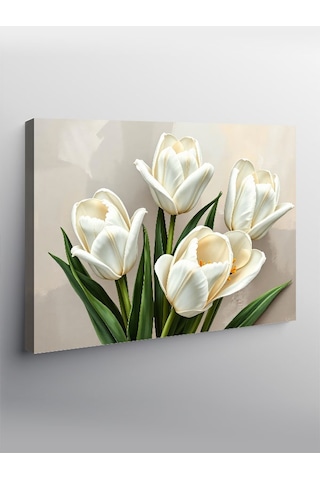 Kanvas Tablo Beyaz Zarif Laleler 70cmx100cm