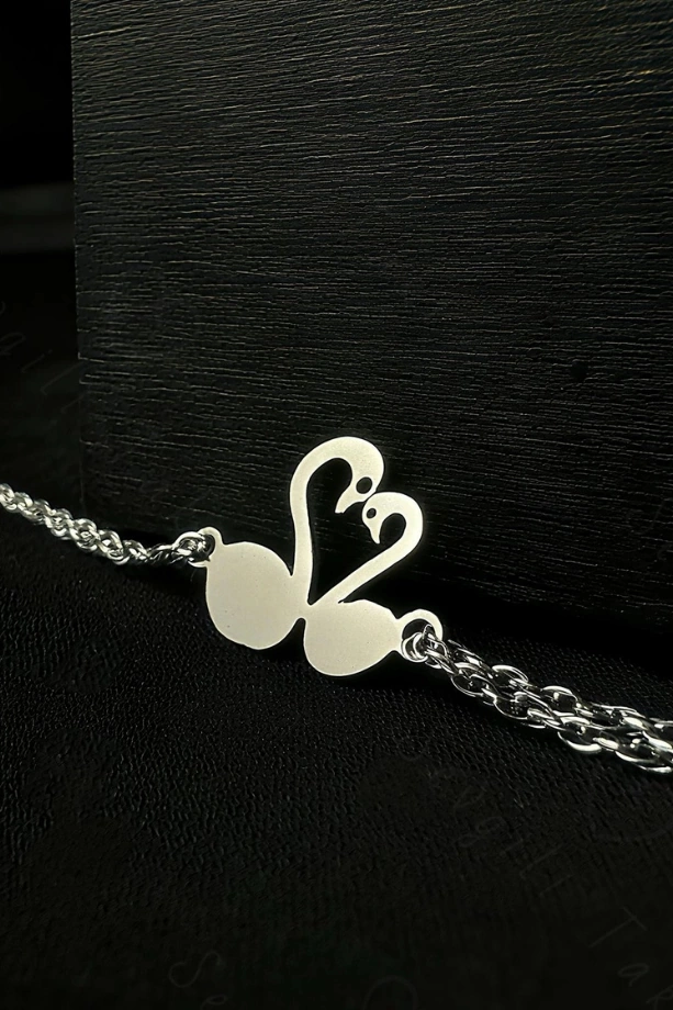 Kuğu Charmlı Dönmeli Model Çelik Zincir Bileklik Pure Serisi Silver