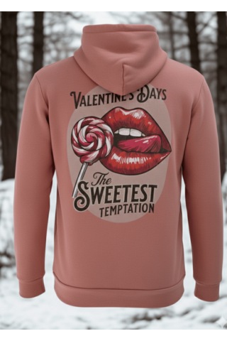 Feydi Unisex İçi Polarlı Kapüşonlu Sweatshirt Öpücük Baskılı Gülkurusu