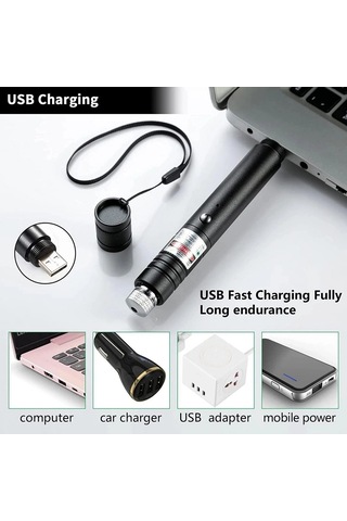 Fithome 100mw Desen Başlıklı Usb Şarjlı Yeşil Lazer Pointer