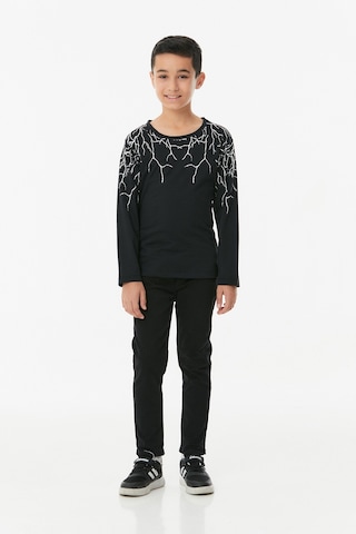 Fullamoda Baskılı Bisiklet Yaka Unisex Çocuk Body- Siyah 24MCCK890197723-Siyah