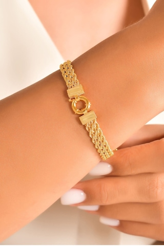 14 Ayar Altın Bileklik Üç Sıra Halat Zincir Künye 19 Cm Uzunluk Sarı Altın