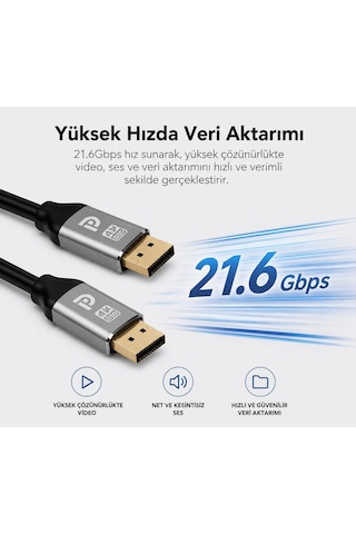 3 Metre Displayport 1.2 Premium 4k Uhd Kablo - 21.6gbps Hız, 4k 60hz, 2k 165hz, 1080p, Ultra Hd, Displayport 1.2 Uyumlu Diğer
