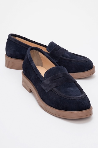 Luvishoes Luvi Shoes Pline Lacivert Süet Hakiki Deri Kadın Loafer Ayakkabı Lacivert