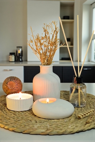 Dekoratif Kase İçinde Mum,tealight Mumluk,vazo,oda Kokusu 4lü Set Altlık Ve Çiçek Dahil Değildir Beyaz