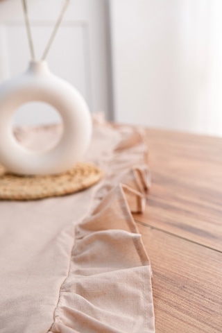 Naturel Kahve Fırfırlı Keten Runner - 40x110 Cm Kahverengi