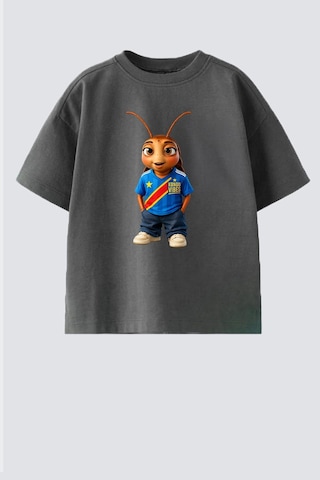 Monila Unisex Çocuk Pamuklu Demokratik Kongo Baskılı T-shirt Antrasit