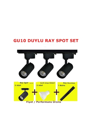 Mini Ray Spot Set 3 Spot + 1M Ray + 3 Ampul Siyah Kasa Sarı Işık