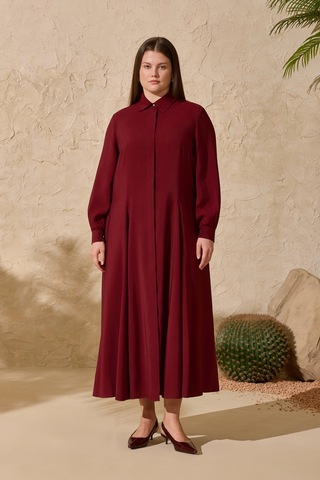 Aker Bordo Godeli Modal Elbise Bordo Bordo