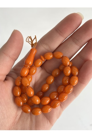 Oval Kesim Kokulu Toz Kehribar Tesbih 33lük 7mm A008