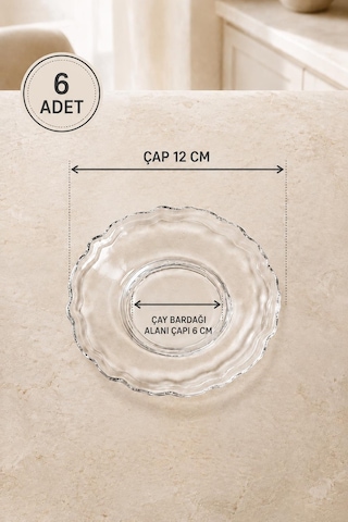 6 Lı Cam Çay Tabağı Seti 12 Cm Şeffaf Çay Bardağı Altlığı Sunum Takımı
