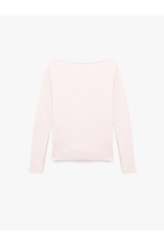 Koton Pamuklu Slim Fit Kayık Yaka Uzun Kollu Drapeli Tişört Pembe 6sak50318ek Gül