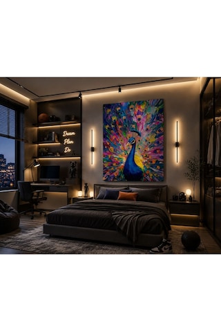Renkli Tavus Kuşu Soyut Kanvas Tablo Modern Lüks Salon, Antre Ve Genç Odası Dekoratif Çerçevesiz Duvar Tablosu