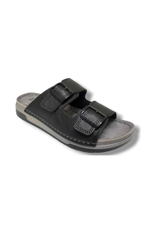 Enova M253-0202-25 Deri Anatomik Soft Çift Bant Erkek Terlik Siyah