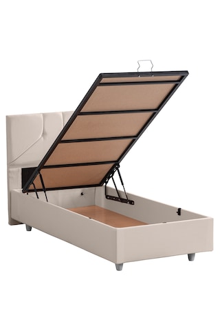 Wick Tek Kişilik Baza Başlık Letto Yatak Seti - Krem 90 x 190