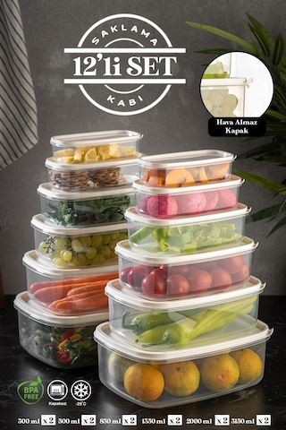 Meleni Home 12'li Dikdörtgen Sweet Saklama Kabı Seti - Şeffaf