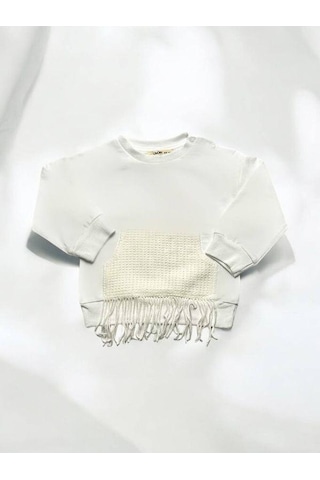 Çikoby Kız Bebek Püskül Detaylı Sweatshirt-14850 Ekru