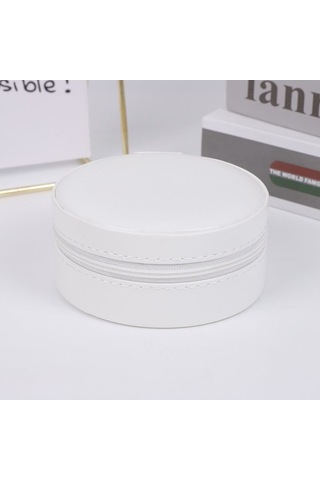 Chavin Beyaz Deri Seyahat Yüzük Küpe Kolye Takı Kutusu St1-68by