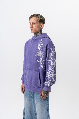 Respire Erkek Far From Basic Baskılı Yıkamalı Kapüşonlu Oversize Hoodie Mor