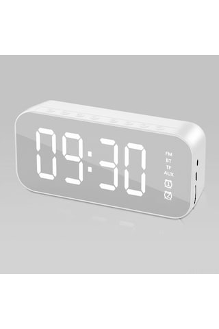 Springsun Beyaz Çift Alarmlı Masa Saati - Bluetooth Hoparlör, Fm Radyo, Ayna Fonksiyonu, Usb Şarjlı, 3 Seviye Parlaklık