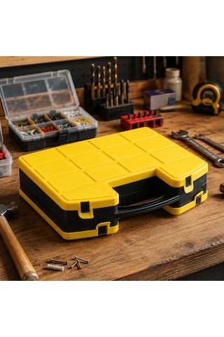 Porsima L-00560 Combo Takım Çantası Çift Taraflı Çok Bölmeli Organizer - Balıkçı Terzi Dişçi Pastane Organizer Kutu Sarı - Siyah