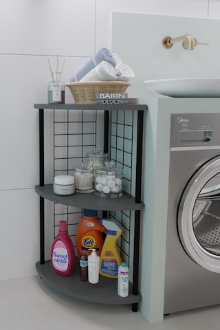 3 Raflıı Köşe Raf Banyo Ve Çamaşır Odası Çok Amaçlı Düzenleyici Metal Gövde Çevir Kur Kolay Kurulum Antrasit