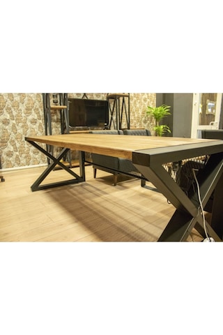 Deryawood Masif Ağaç Bilgisayar Masası 220 85 76 Cm Açık Ceviz