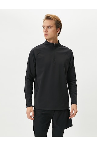 Koton Spor Sweatshirt Yarım Fermuarlı Dik Yaka Slogan Baskılı Siyah 4sam70017nk Siyah