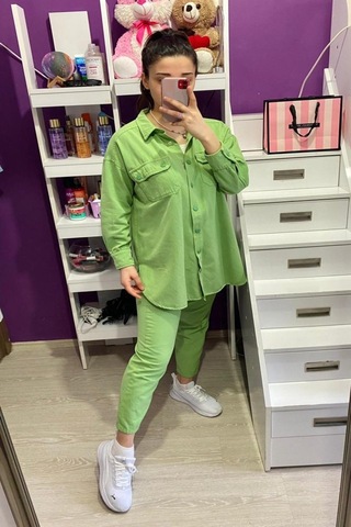 Alyn Wear Yeşil Yıkamalı Gömlek Ve Pantolon Takım