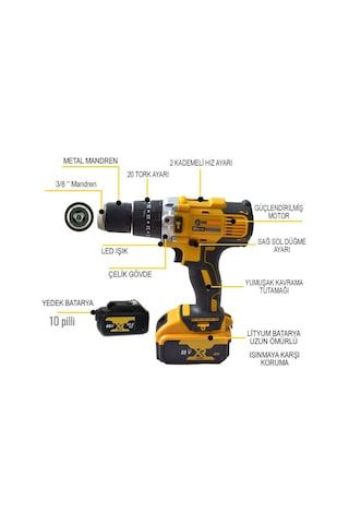 Prohummer Ph031 88vf Darbeli Çift Akülü Şarjlı Matkap Seti - Sarı Seri