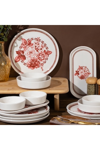 Perotti Danish Rose 14 Parça Seramik 6 Kişilik Kahvaltı Takımı Çok Renkli
