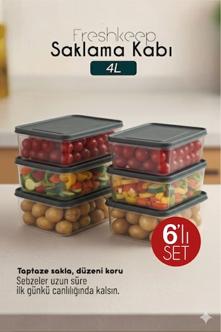 Freshkeep 6 Lı 4l Gri Saklama Kabı - Gıda Koruma, Mikrodalga Ve Dondurucu Uyumlu Gri