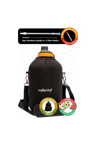 Valletta Winta Bpa Içermez Motivasyonel Su Matarası 2.5 Litre Siyah Su Matarası Suluk