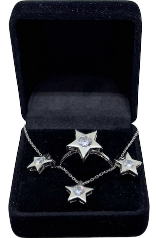Oya Silver Beyaz Işıltılı Gümüş Yıldız Set&takım-gökyüzünün Mücevherleri Koleksiyonu