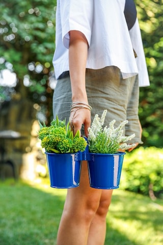 Arma House Country Tarzı Mavi Galvaniz Ahşap Kuluplu İkiz Saksı & Vazo