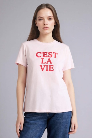 Defacto Slogan Baskılı Penye Kısa Kollu Tişört H1922ax26smpn671 Pembe-pn671