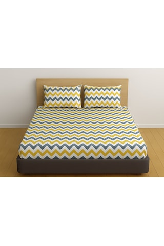 Lionas Çift Kişilik Desenli Lastikli Çarşaf Seti 140x200 Cm + 2 Adet Yastık Kılıfı 50x70 Sarı