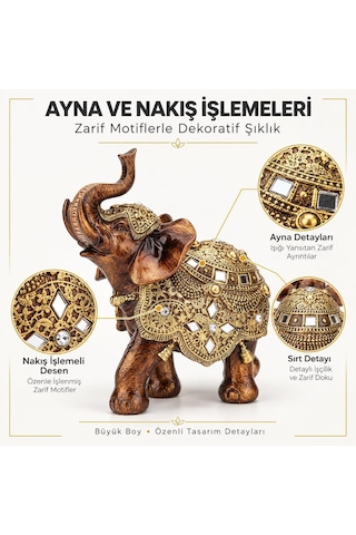 Lüks Ayna Nakış İşlemeli Feng Shui Fil Biblo 20 Cm Büyük Boy Dekoratif Heykel Ev Ofis Hediyesi