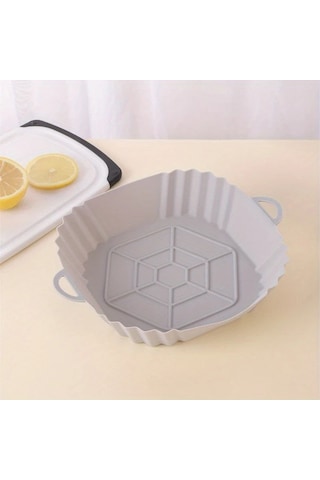 Maxaccess 1 Adet Gri Silikon Hava Fritözü Sepeti Katlanır Pişirme Tepsisi Yeniden Kullanılabilir Yapışmaz