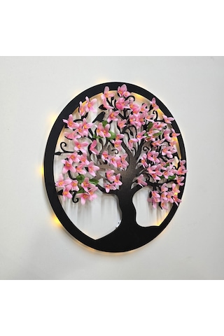 Led Işıklı Ve Pembe Sakura Hayat Ağacı Tablo 40cm
