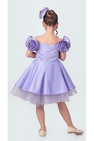Mnk Baby & Kids Fanari Krep Saten Gren Destekli Kız Abiye M00735 Mor