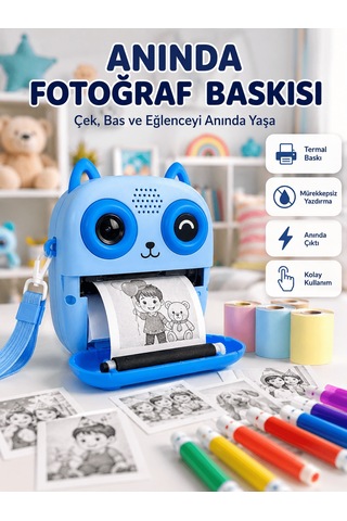 2.4'' Ips Ekranlı Çocuk Fotoğraf Makinesi Hd Çekim Ve Anında Baskı Keyfi Aklby-bsva58