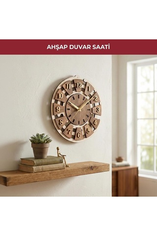 Ahşap Duvar Saati 32 Cm, Sessiz Mekanizma Dekoratif Modern Salon Mutfak Ofis Duvar Saati Çok Renkli