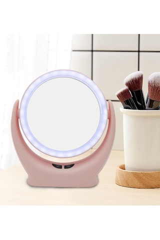 Naturalove Fanlı Led Işıklı Makyaj Aynası,360 Derece Şarj Edilebilir Pembe