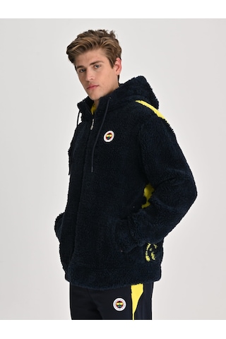 Fenerbahçe Lacivert Tribün Bayrak Detaylı Erkek Peluş Sweatshirt Fb Laci Yeni