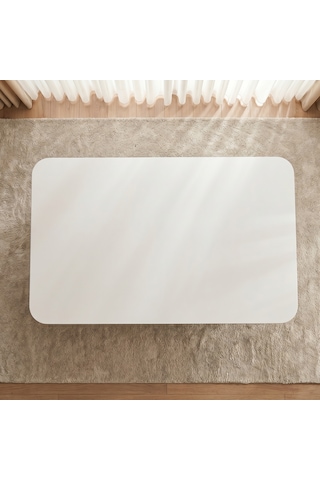 Beyaz Oval Kenar Yer Sofrası, 6 Kişilik Beyaz Masa, Metal Ayaklı Modern Yemek Masası 119x89 Cm